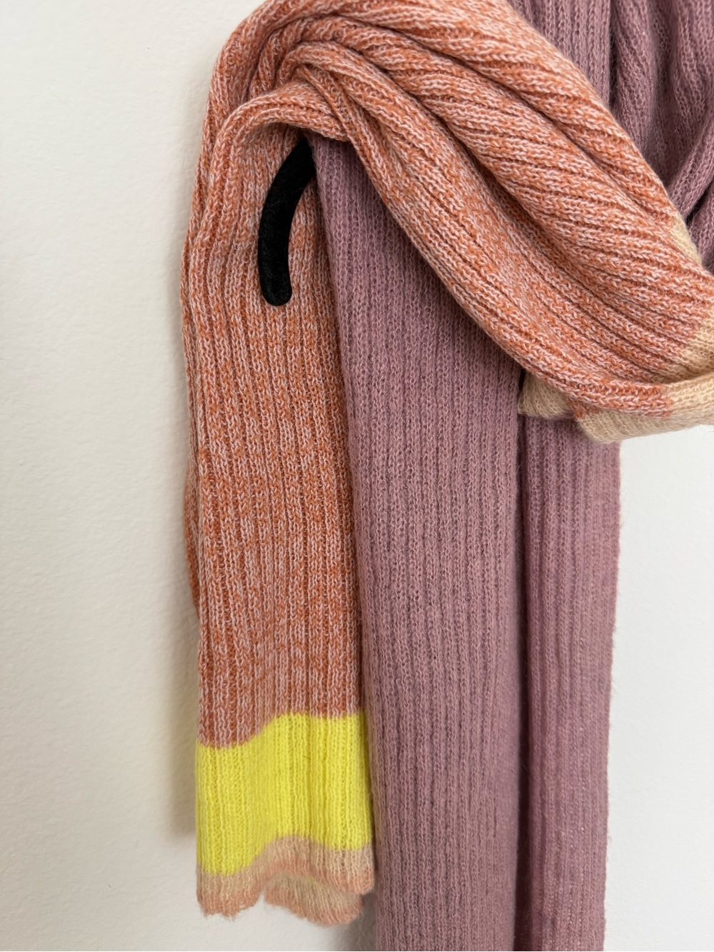 Anthropologie Ribbed Colorblock Scarf in Peach, Mauve & Yellow